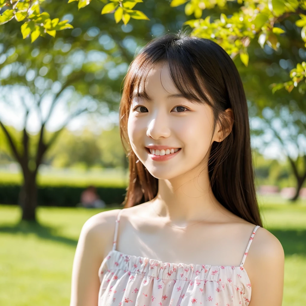 Smile，beautiful sunshine girl，Park Background