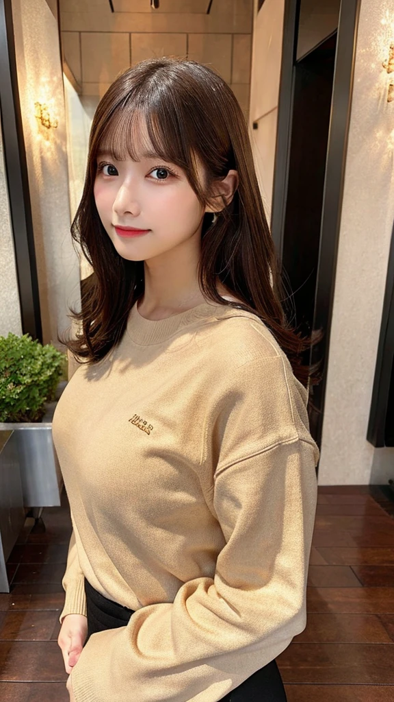 Highest quality、Tabletop、solo、small 、Natural look、Brown haired、Long sleeve sweatshirt、camisole、Very attractive、Ultra-high resolution、Surreal、High definition、Golden Ratio、Golden Ratio、Golden Ratio、beauty、beauty、beauty、Huge breasts