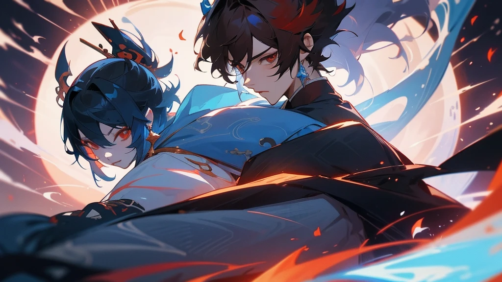 Anime - stylized image of a man with a sword and a demon, From the Night of the Ark, The Detailed Art of the Onmyoji, Keqing from Genshin Impact Impact, onmyoji, Arc Knight, Genshin Impact impact's character, Genshin Impactインパクトの中離, Flowing white robes, Genshin Impact, Jan J, onmyoji portrait, Genshin Impact Impact, Genshin Impact Impact style