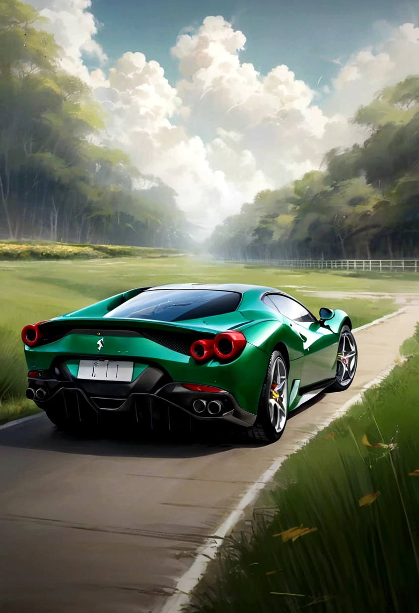 car、Ferrari、nature、green、high resolution、Wind、Fluttering、speed、Magnificent