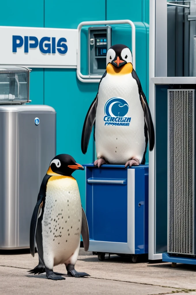 A company logo of a penguin as a refrigeration technician and that says Refrigeración Díaz