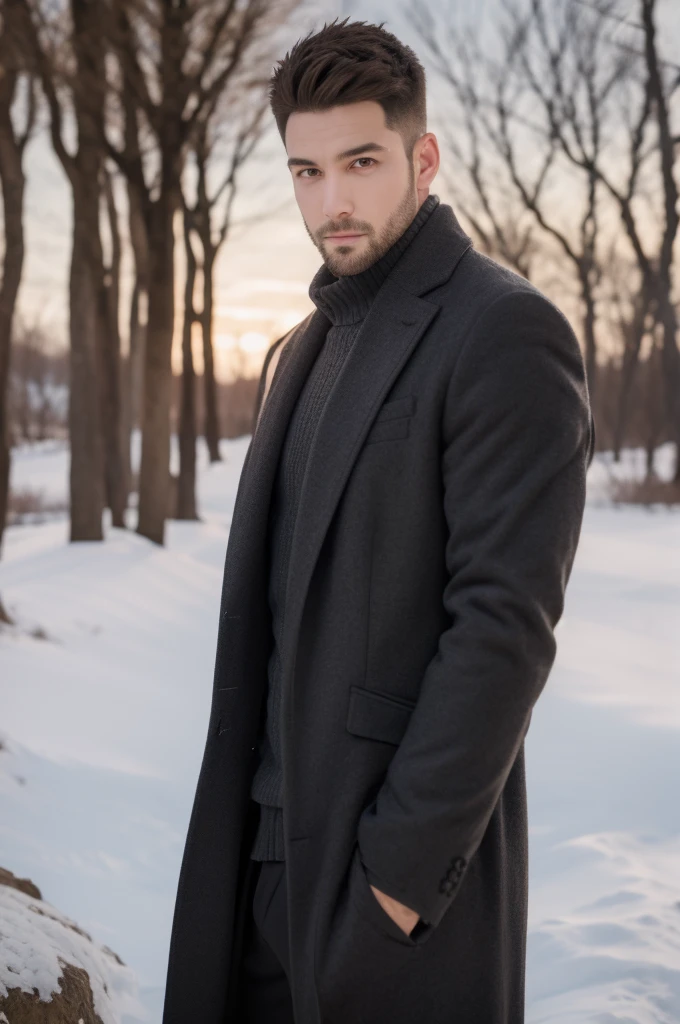 Handsome male,Big Muscle,short hair,Soft lighting dark academic,clothing,outdoor,winter