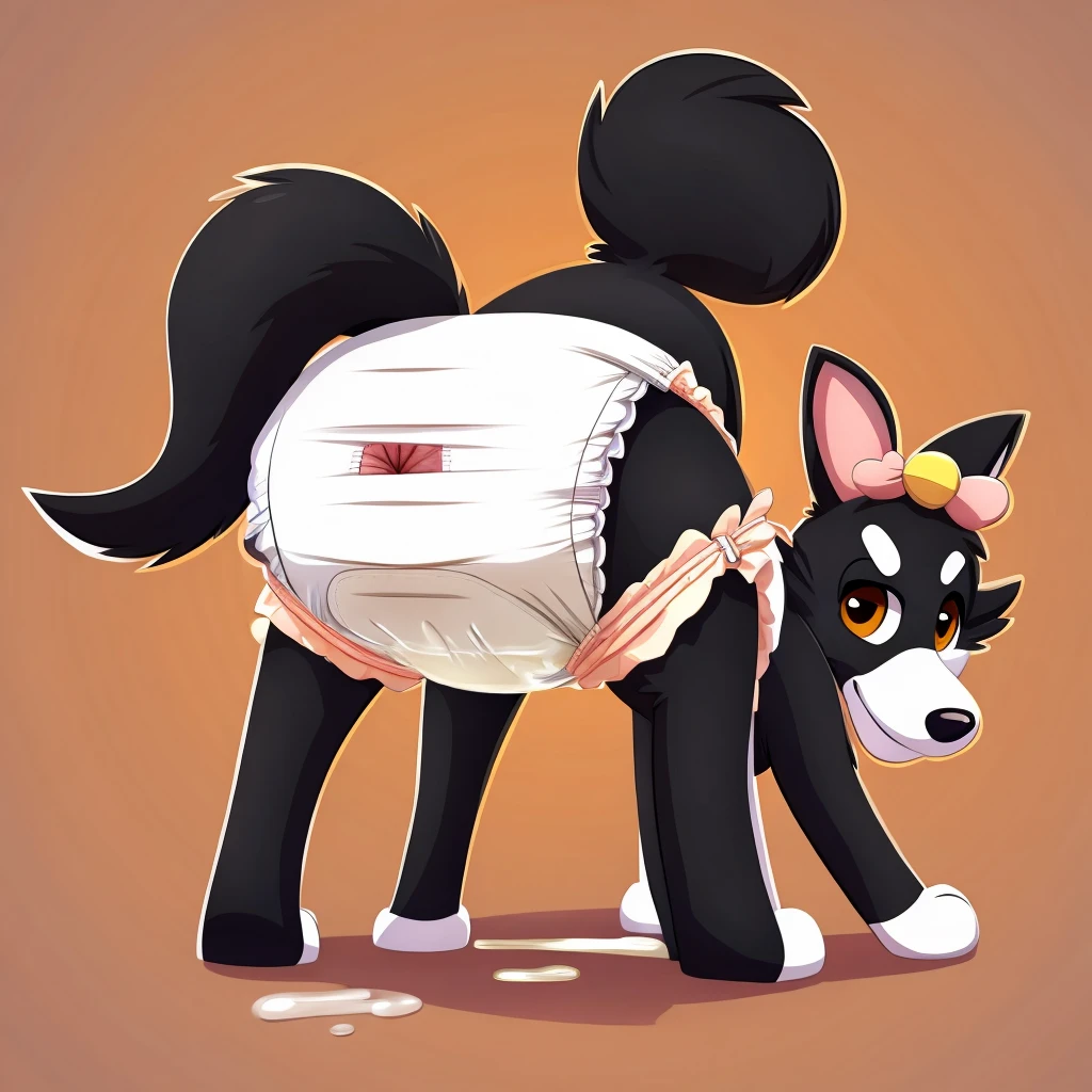 furry, anus, knotted penis, cum, doggy style, feral, toon art style, diaper