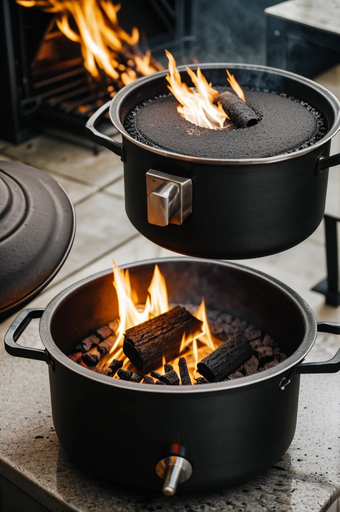 Pot boiling on a charcoal burning stove