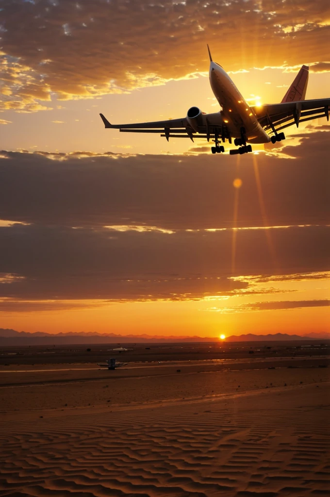 Representative image of civil aviation with desert background at sunset