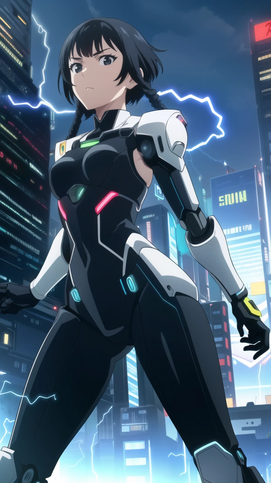 soifon, soifon, short hair, bangs, black hair, short hair with long locks, (black eyes:1.2), small breasts,(slender:1.2),Glare, (robot armor, cyberpunk, city of light, neon, electricity,:1.2), solo,
dynamic pose, dynamic angles, looking at viewer,
(masterpiece best quality, 8k:1.2),(anime), high resolution, unity 8k wallpaper, (beautiful detailed eyes:1.2), extremely detailed face, perfect lighting, extremely detailed CG, (perfect hands, perfect anatomy),