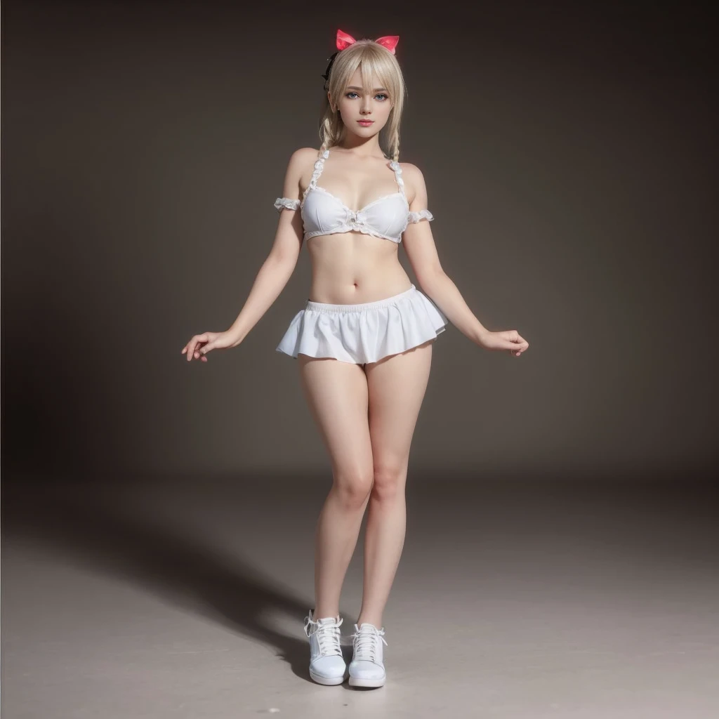 Marie Rose, light blue eyes, (best quality, ultra-detailed), (realistic:1.37), beautiful and detailed face, ultra-realistic texture, delicate face, delicate body, red lipstick, bright colors. High definition, 8k.