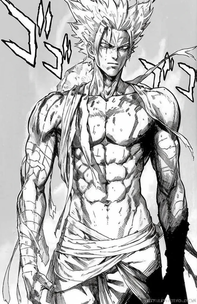 full body image of garou physique, small waist, broad shoulders, and very lean, realistic aesthetic physic
