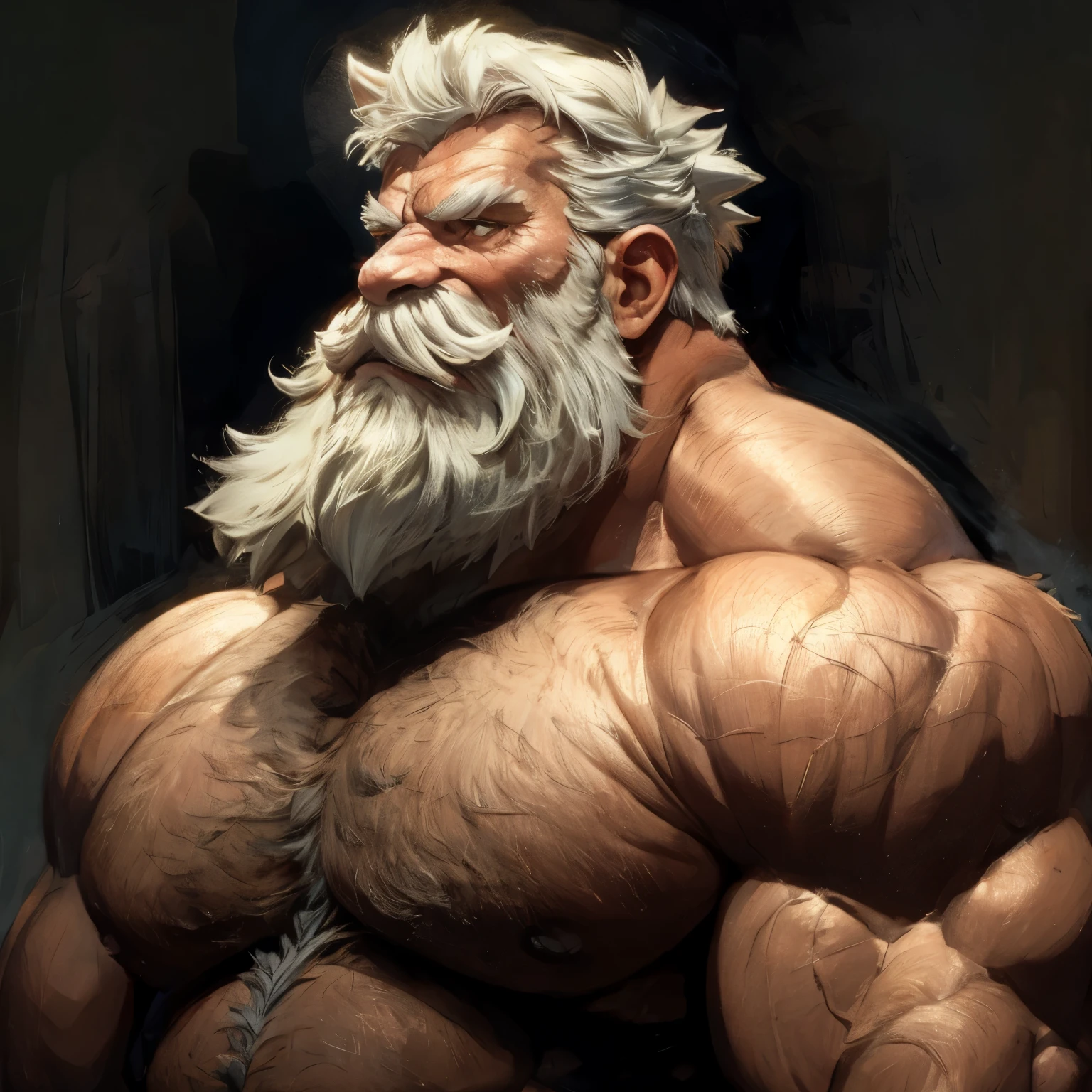 huge muscular samurai, old man