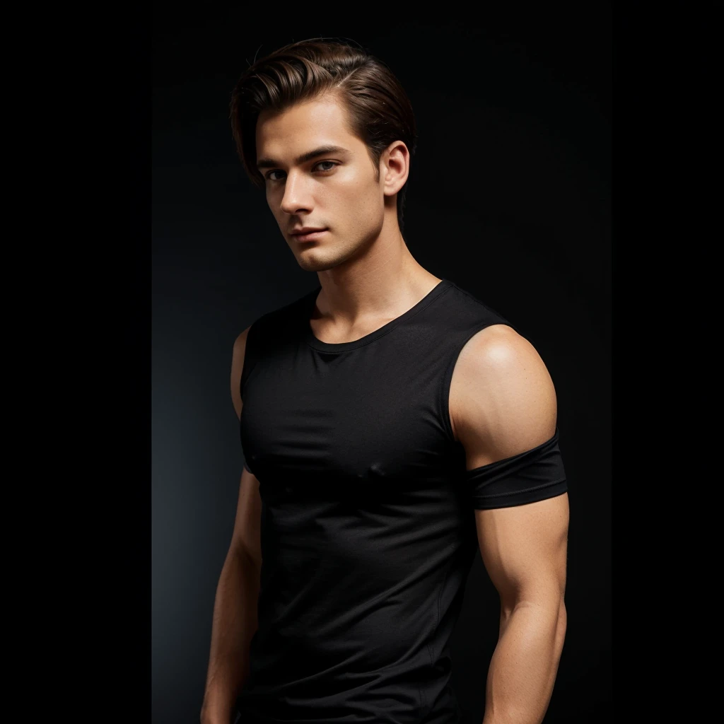 Your task is to generate a design concept for a usa-style fashion t-shirt. Imagine a high-end t-shirt that combines classic  with modern trends. Consider elements like perfect fabric, and a sleek silhouette that exudes sophistication.dwon shoulder,short body,for mens,