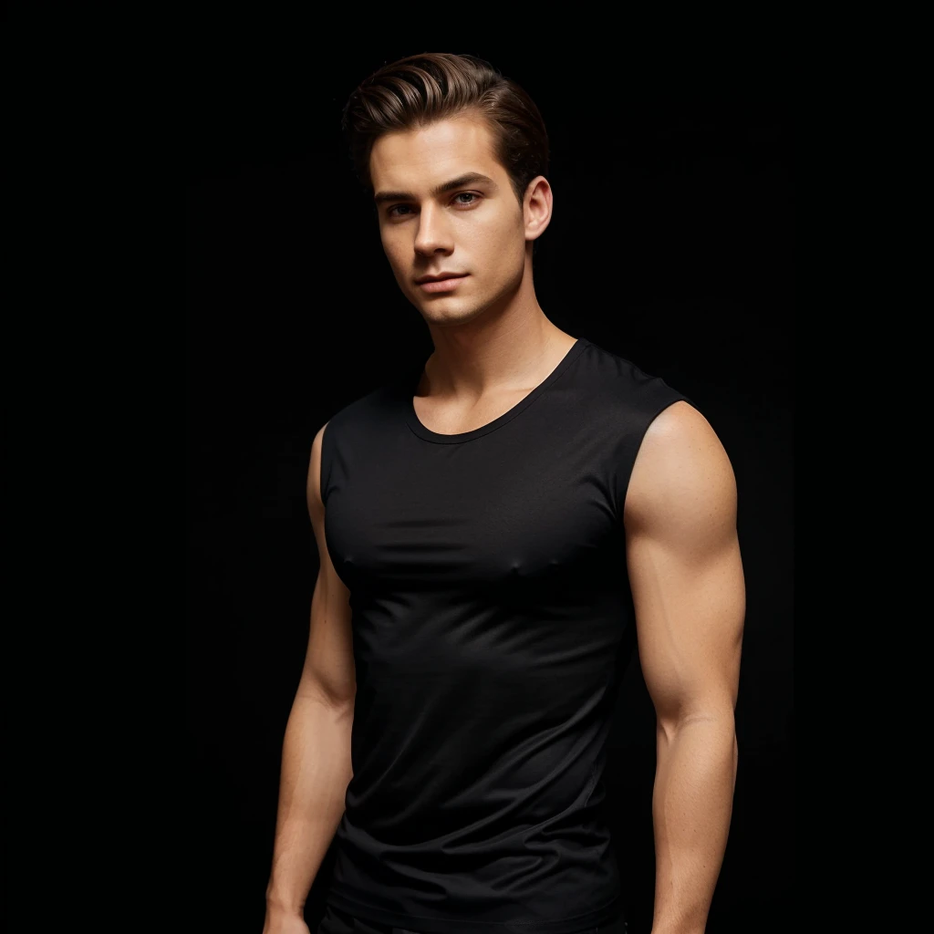 Your task is to generate a design concept for a usa-style fashion t-shirt. Imagine a high-end t-shirt that combines classic  with modern trends. Consider elements like perfect fabric, and a sleek silhouette that exudes sophistication.dwon shoulder,short body,for mens,