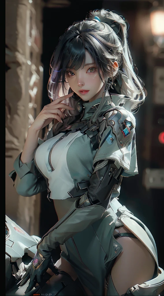 ((Best quality)), ((masterpiece)), (detailed:1.4), 3D, an image of a beautiful cyberpunk female,HDR (High Dynamic Range),Ray Tracing,NVIDIA RTX,Super-Resolution,Unreal 5,Subsurface scattering,PBR Texturing,Post-processing,Anisotropic Filtering,Depth-of-field,Maximum clarity and sharpness,Multi-layered textures,Albedo and Specular maps,Surface shading,Accurate simulation of light-material interaction,Perfect proportions,Octane Render,Two-tone lighting,Wide aperture,Low ISO,White balance,Rule of thirds,8K RAW,