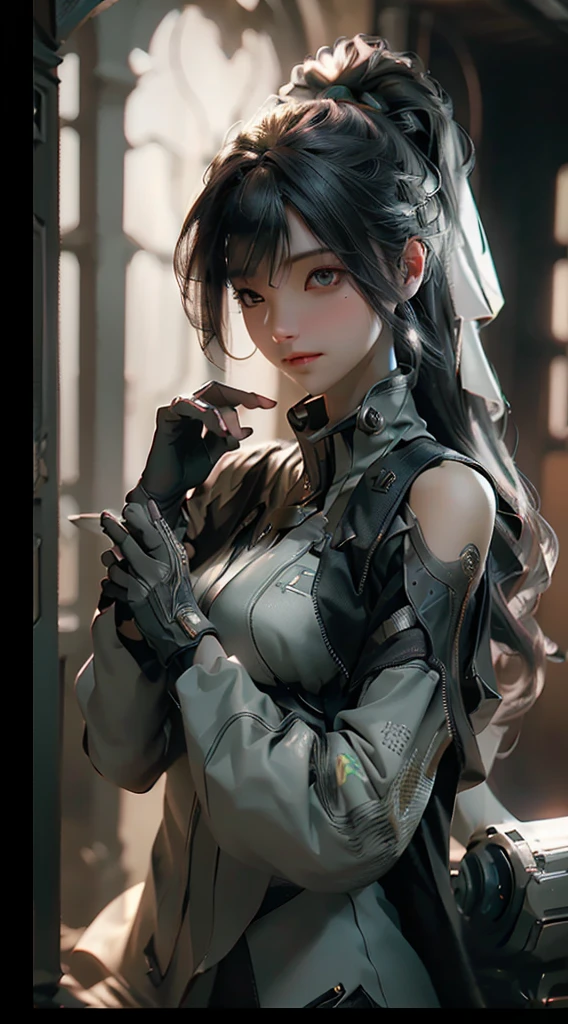 ((Best quality)), ((masterpiece)), (detailed:1.4), 3D, an image of a beautiful cyberpunk female,HDR (High Dynamic Range),Ray Tracing,NVIDIA RTX,Super-Resolution,Unreal 5,Subsurface scattering,PBR Texturing,Post-processing,Anisotropic Filtering,Depth-of-field,Maximum clarity and sharpness,Multi-layered textures,Albedo and Specular maps,Surface shading,Accurate simulation of light-material interaction,Perfect proportions,Octane Render,Two-tone lighting,Wide aperture,Low ISO,White balance,Rule of thirds,8K RAW,