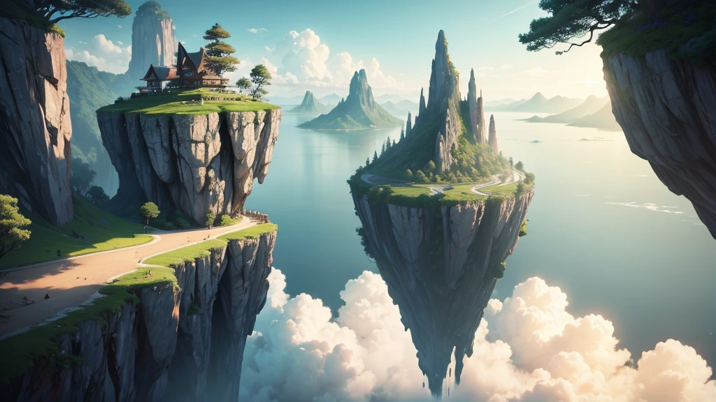 a close up of a tree on a cliff with a sky background, flying island in the sky, floating and flying island, an island floating in the air, floating island in the sky, flying island, floating mountains, island floating in the sky, anime nature, amazing wallpaper, epic matte painting of an island, made of tree and fantasy valley, floating island