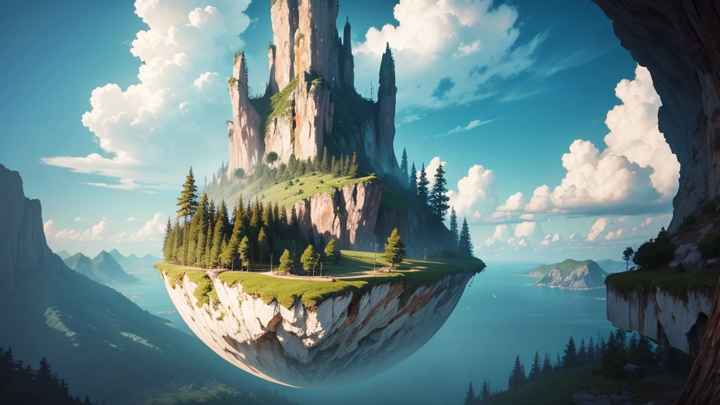 a close up of a tree on a cliff with a sky background, flying island in the sky, floating and flying island, an island floating in the air, floating island in the sky, flying island, floating mountains, island floating in the sky, anime nature, amazing wallpaper, epic matte painting of an island, made of tree and fantasy valley, floating island