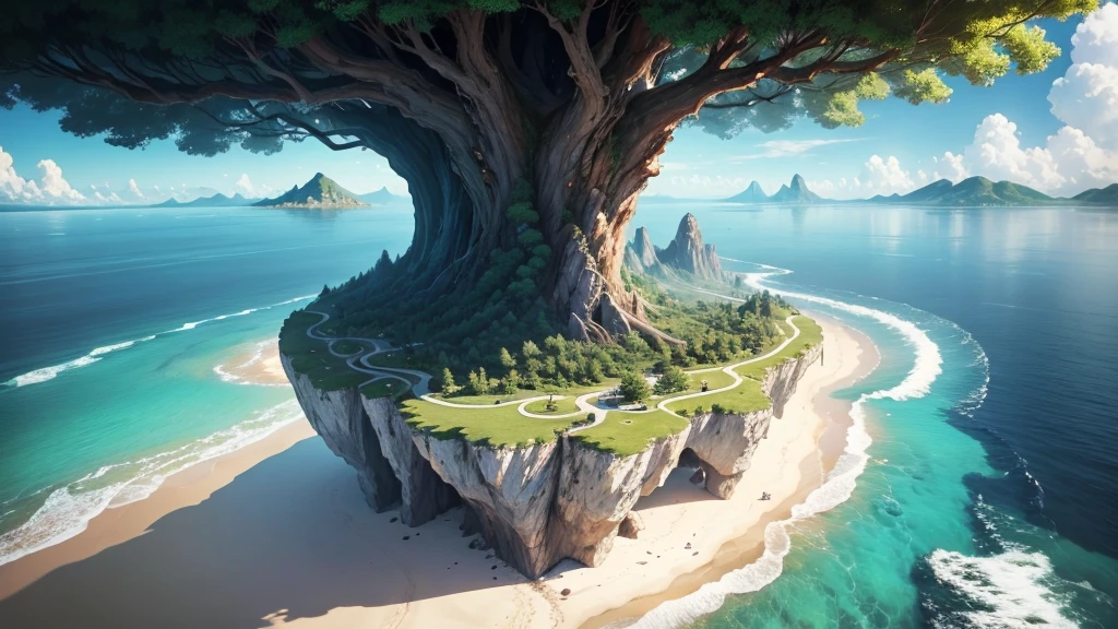 a close up of a tree on a cliff with a sky background, flying island in the sky, floating and flying island, an island floating in the air, floating island in the sky, flying island, floating mountains, island floating in the sky, anime nature, amazing wallpaper, epic matte painting of an island, made of tree and fantasy valley, floating island
