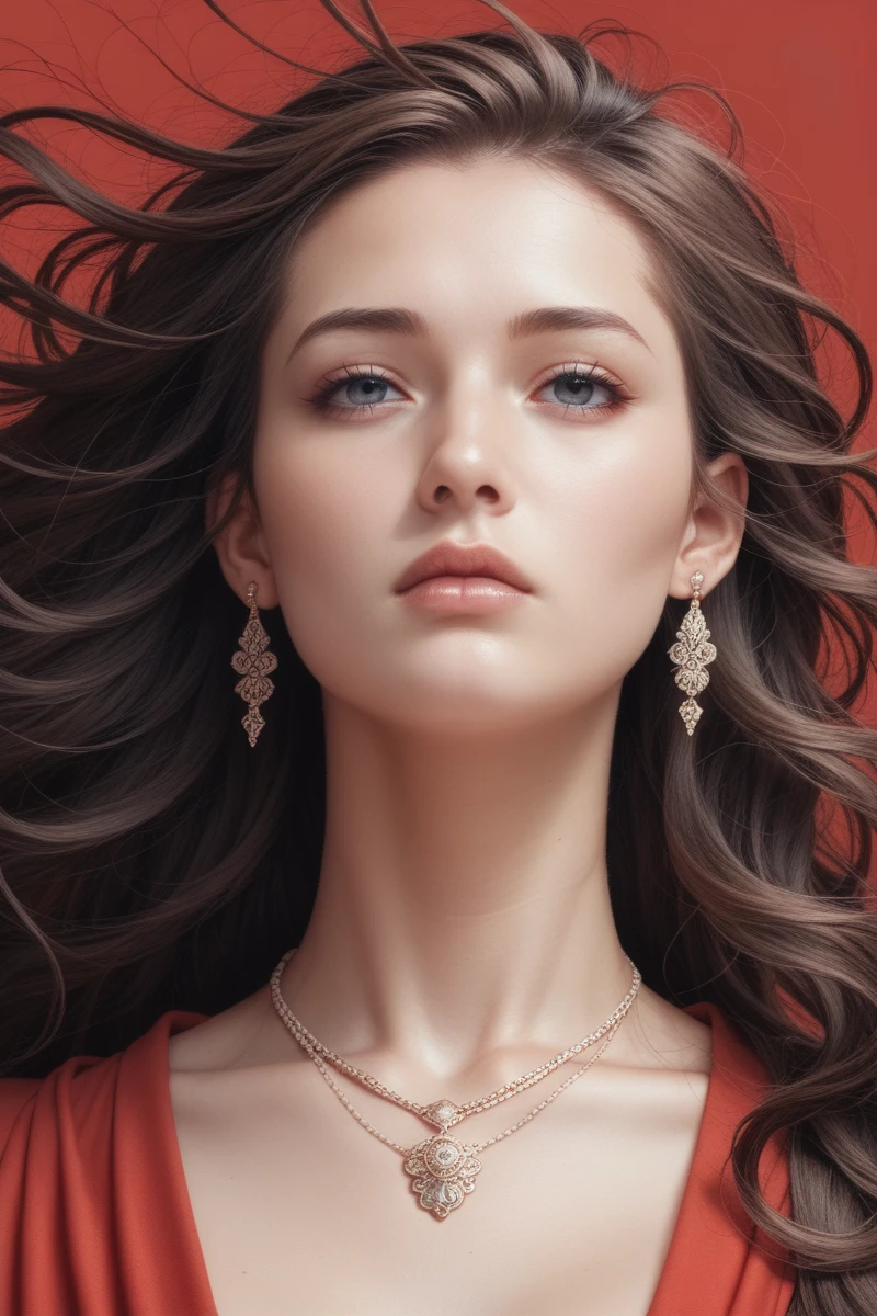 score_9,score_8_superior,score_7_superior, One girl, 20-year-old, Long Hair, Windblown Hair , Expressionless,
Beautiful woman, Beautiful Face, Earrings, necklace, Red background,