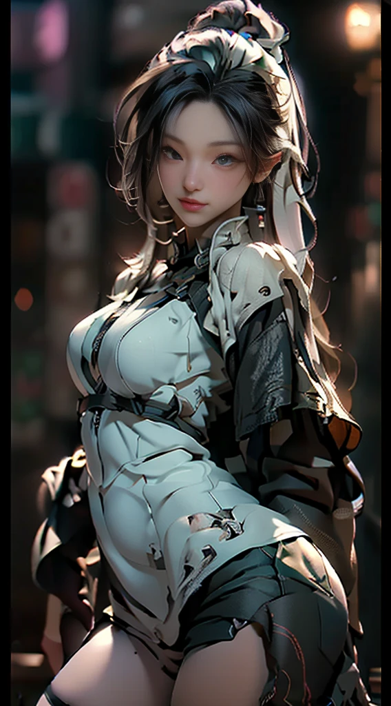 ((Best quality)), ((masterpiece)), (detailed:1.4), 3D, an image of a beautiful cyberpunk female,HDR (High Dynamic Range),Ray Tracing,NVIDIA RTX,Super-Resolution,Unreal 5,Subsurface scattering,PBR Texturing,Post-processing,Anisotropic Filtering,Depth-of-field,Maximum clarity and sharpness,Multi-layered textures,Albedo and Specular maps,Surface shading,Accurate simulation of light-material interaction,Perfect proportions,Octane Render,Two-tone lighting,Wide aperture,Low ISO,White balance,Rule of thirds,8K RAW,