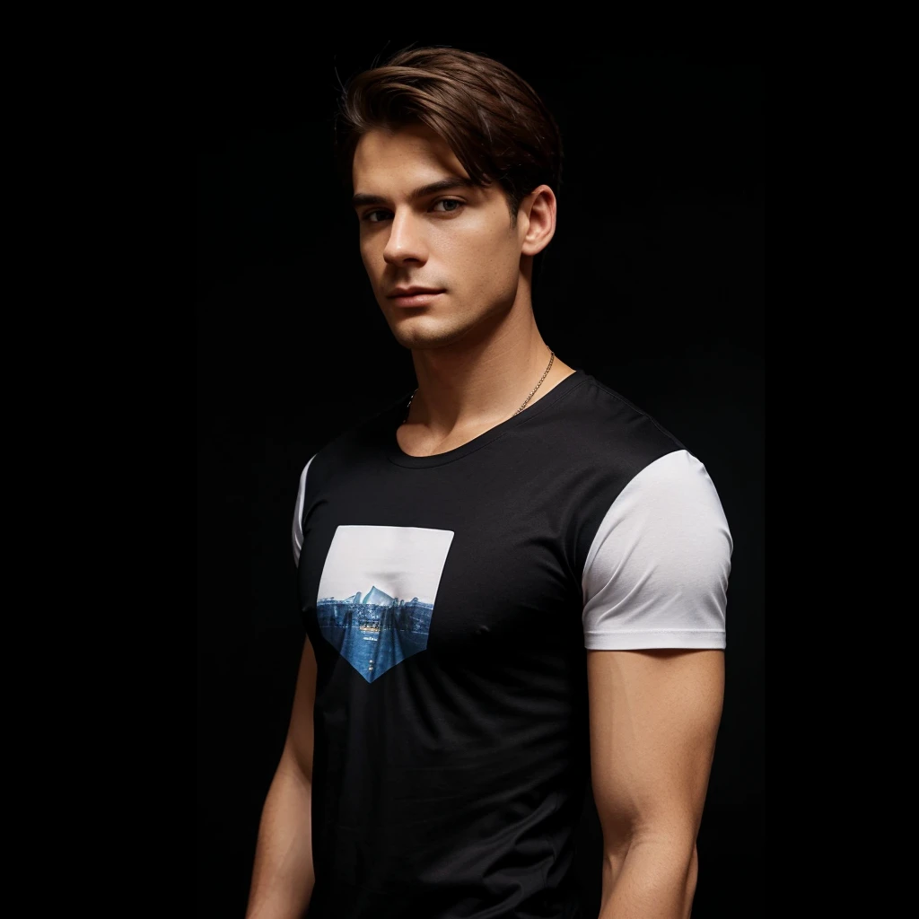 Your task is to generate a design concept for a usa-style fashion ,t-shirt,Imagine a high-end t-shirt that with modern trends. like perfect fabric, and a sleek silhouette that exudes sophistication.dwon shoulder,for mens,crazy Printing,