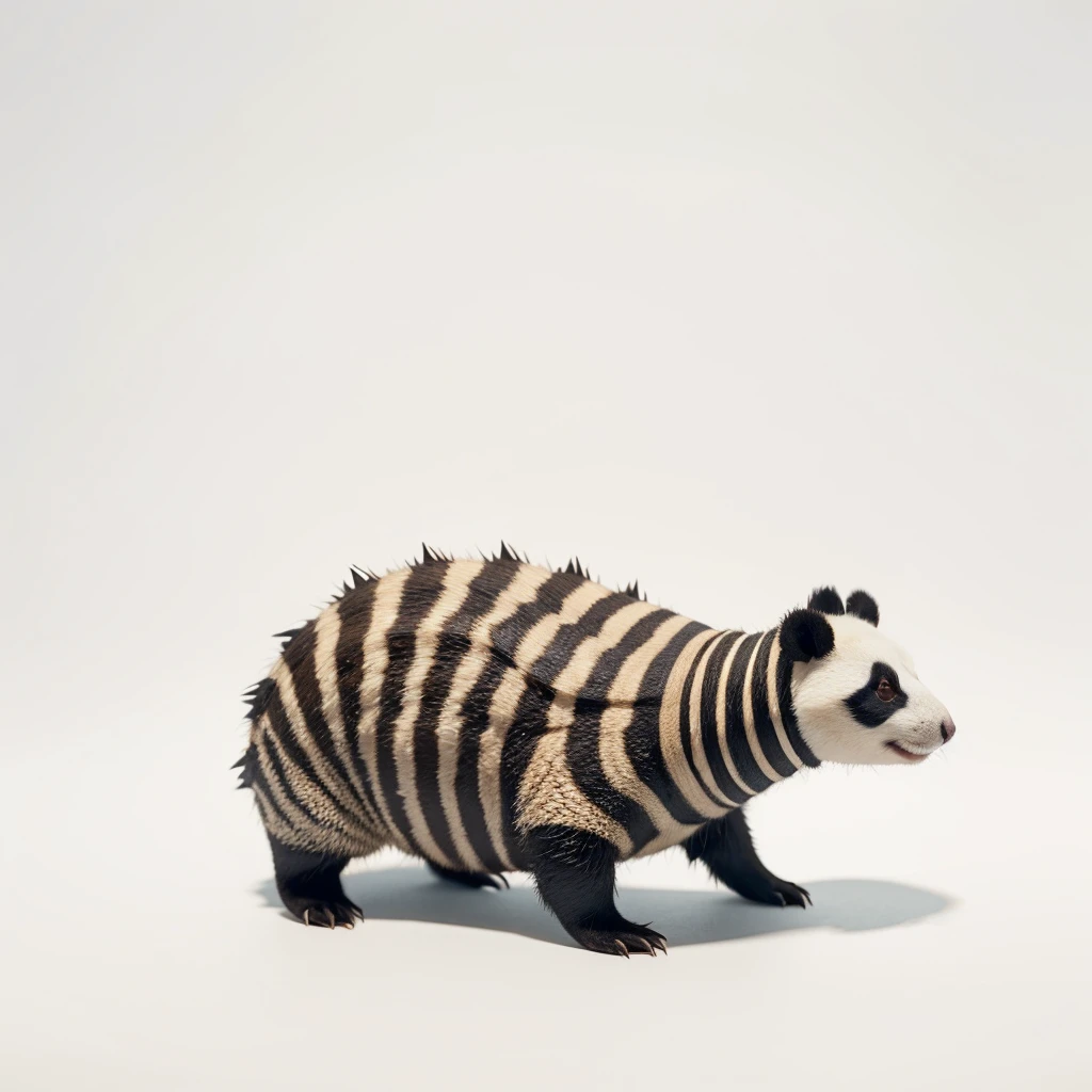 Small Animals, panda mixed with Armadillo, has beard, fat,Grassroots, no background