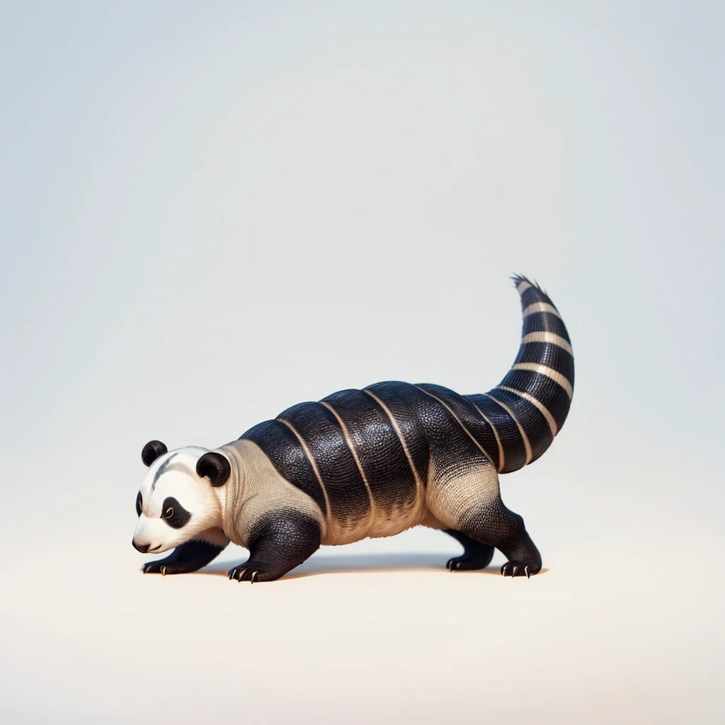 Small Animals, panda mixed with Armadillo, has beard, fat,Grassroots, no background