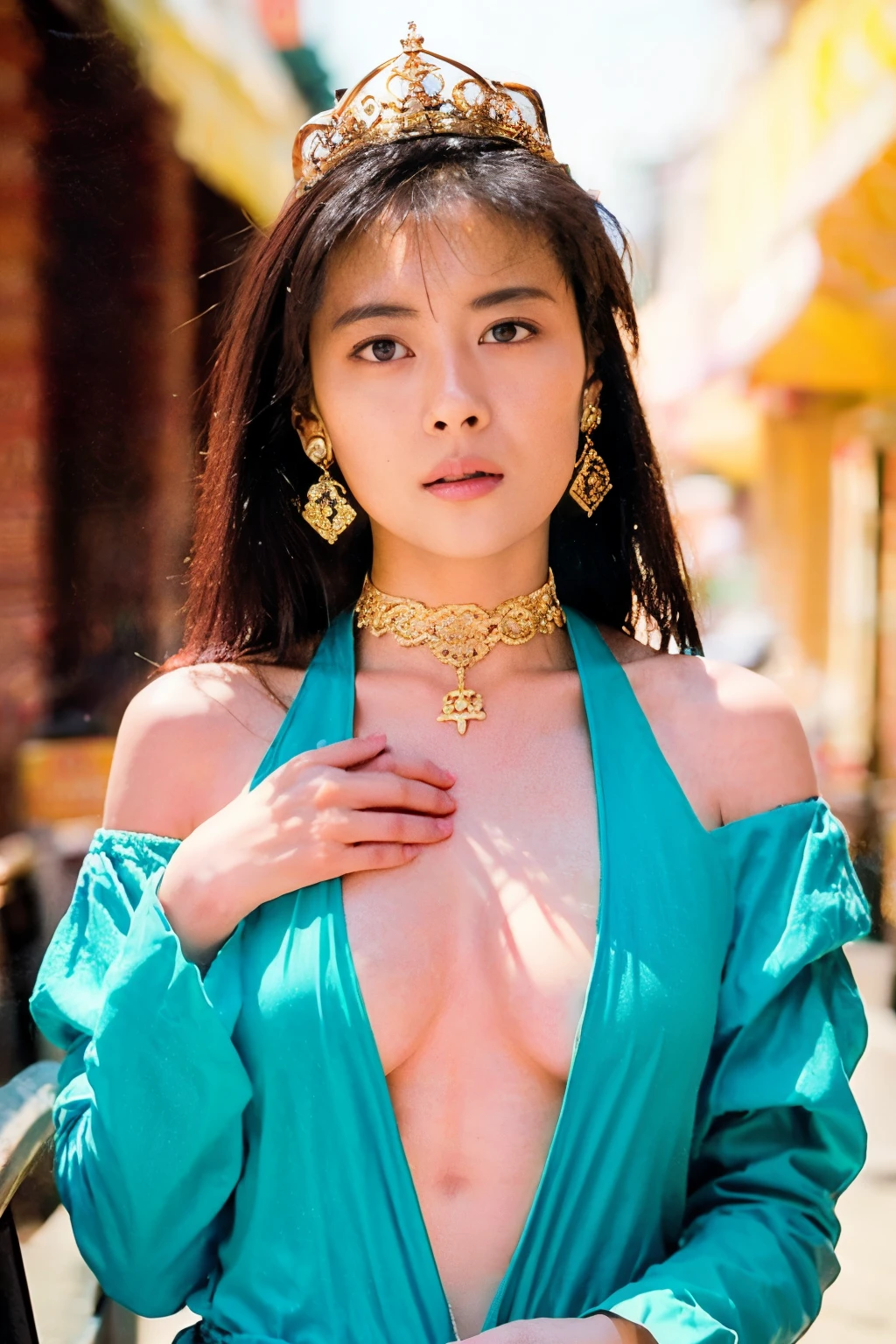 One Girl, See-throughロイヤルドレス, Outdoor, (Tibetan Hot Springs), Elaborate Royal Robes, (Spread the word ), Fantasy, Octane Rendering, High resolution, Dolby Vision, (Intricate details, Super detailed:1.2), (Natural skin texture, Hyperrealism, Soft Light:1.2),Bob Hair, Sharp focus, night, necklace, Chinese mythology, (Big Breasts:0.7), Beautiful Face, Perfect Face, SF Headband, View your audience, Highest quality, Perfect body,  (whole body),  (Browsing Caution:0.2), Compensate, Red lips,  Sci-Fi Hair Accessories, Earrings, Neck choker, eyeliner,  (Intricate crown), (expensive), (Long legs),(See-through),topless,pubic hair, , (((Grab your chest:1.3))),bracelet, (blush),()