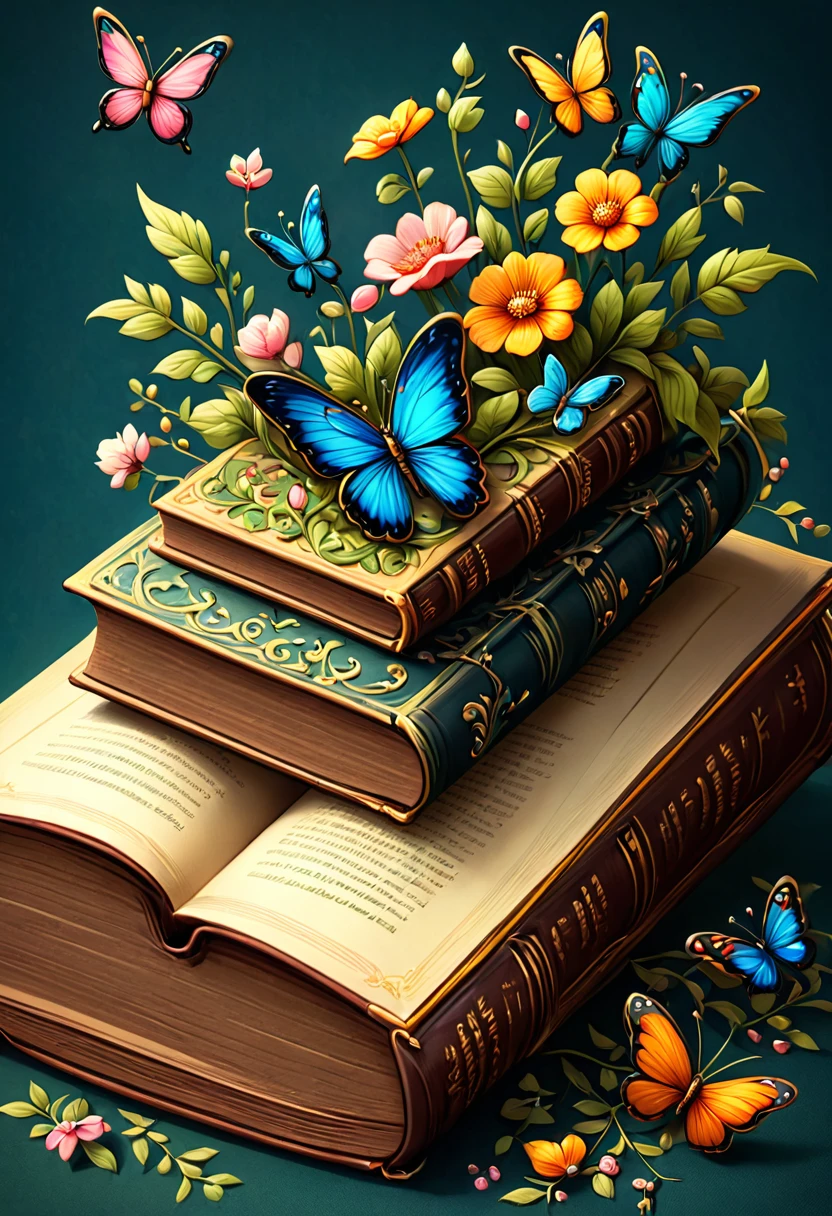 illustration of a book with a floral border, vector art by Maksimilijan Vanka, behance contest winner, art nouveau,cakes, illustrated in whimsical style, harmony of , butterflies and worms, flowers illustrated, adobe illustrator art, fabulous illustrations, flowers and butterflies, vector illustration, illustrations, highly detailed illustration, detailed illustrations, a beautiful artwork illustration
