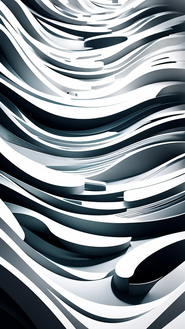 The image is a digital abstract composition, focusing on clean, flowing lines and geometric shapes that symbolize the fusion of technology and innovation in architecture. The overall design is sleek and modern, with a sense of movement and dynamism.