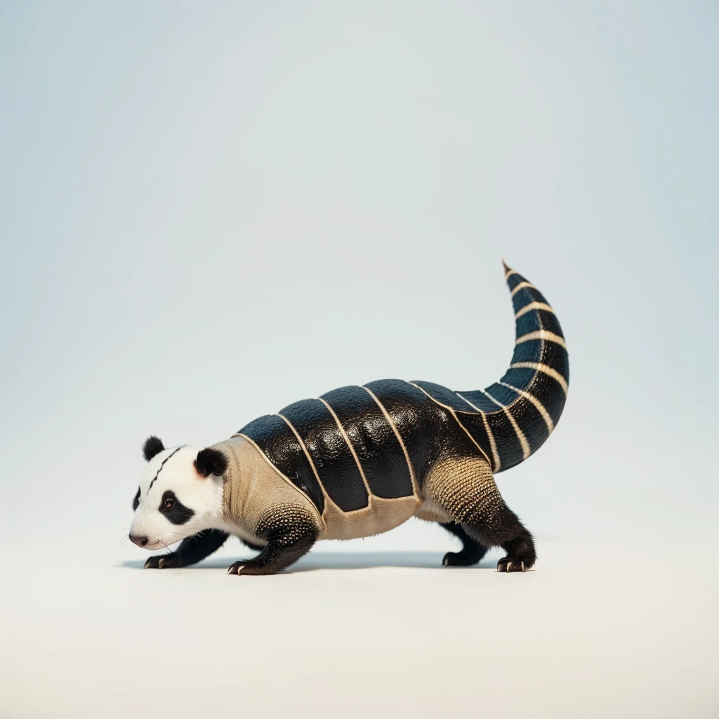 Small Animals, panda mixed with Armadillo, has beard, fat,Grassroots, no background