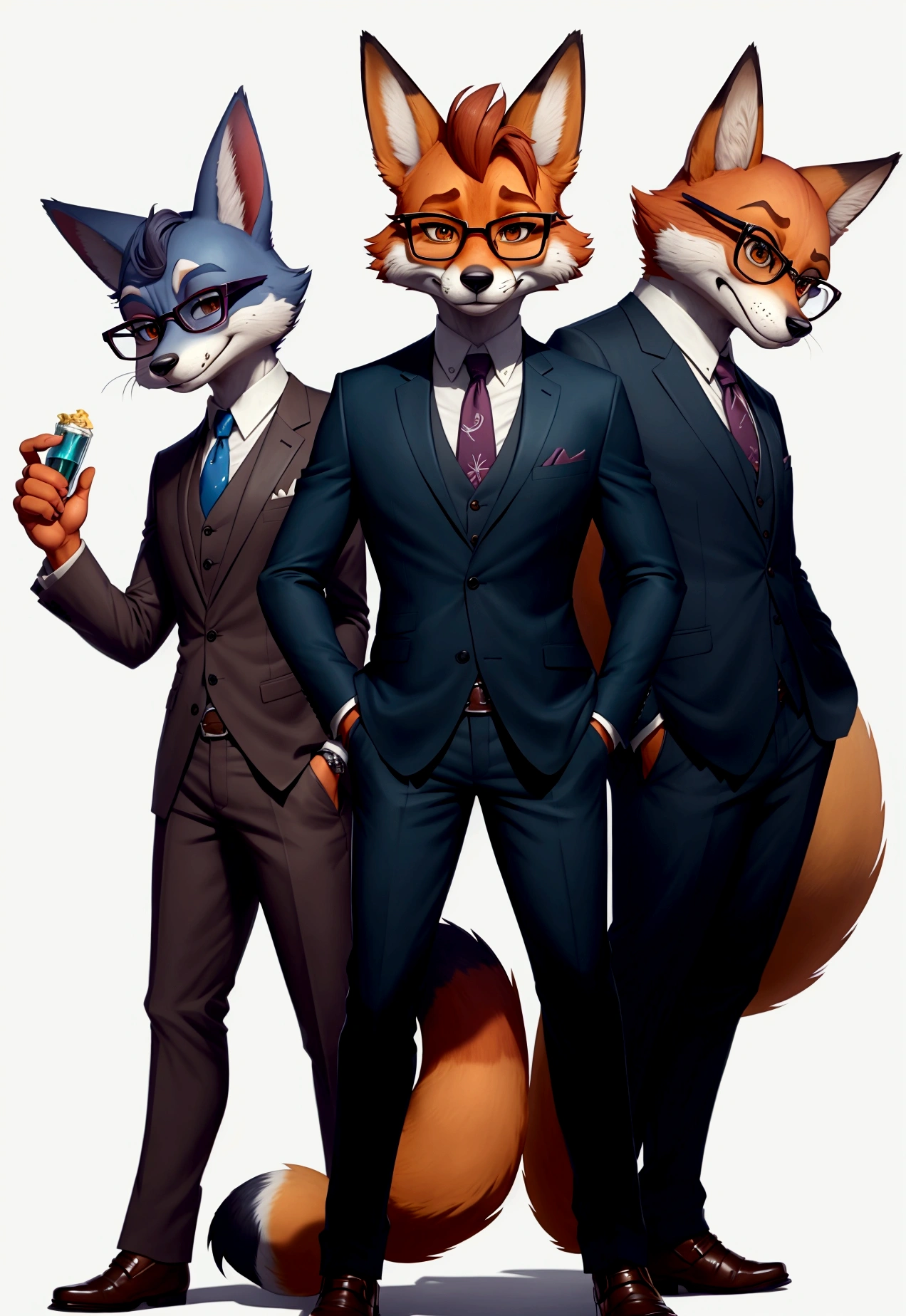 fox dressed in a suit and glasses standing with his hands in his pockets, style of zootopia, movie character, zootopia movie style, zootopia style, looking heckin cool and stylish, in style of zootopia, in style of disney zootopia, rabbt_character, fox stylized furry, anthropomorphic gangster fox, fox