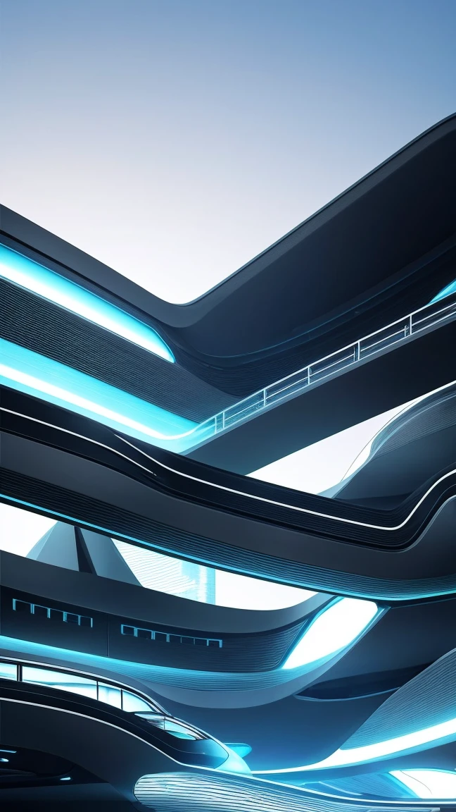 The image is designed to be sleek, modern, and evocative of the future. It should convey a sense of innovation, sophistication, and forward-thinking design, with an emphasis on the seamless integration of technology and creativity. This abstract, futuristic composition will resonate with the theme of advancing architectural and technological boundaries.