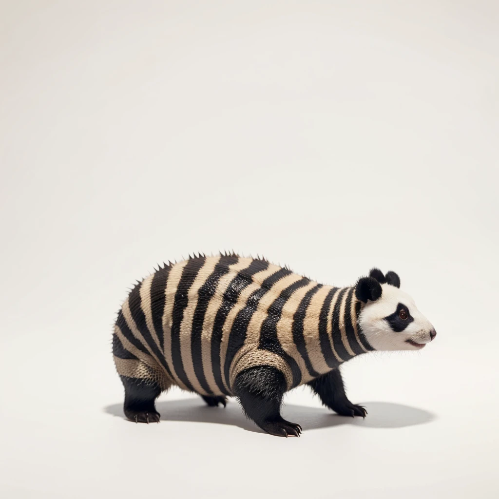 Small Animals, panda mixed with Armadillo, has beard, fat,Grassroots, no background