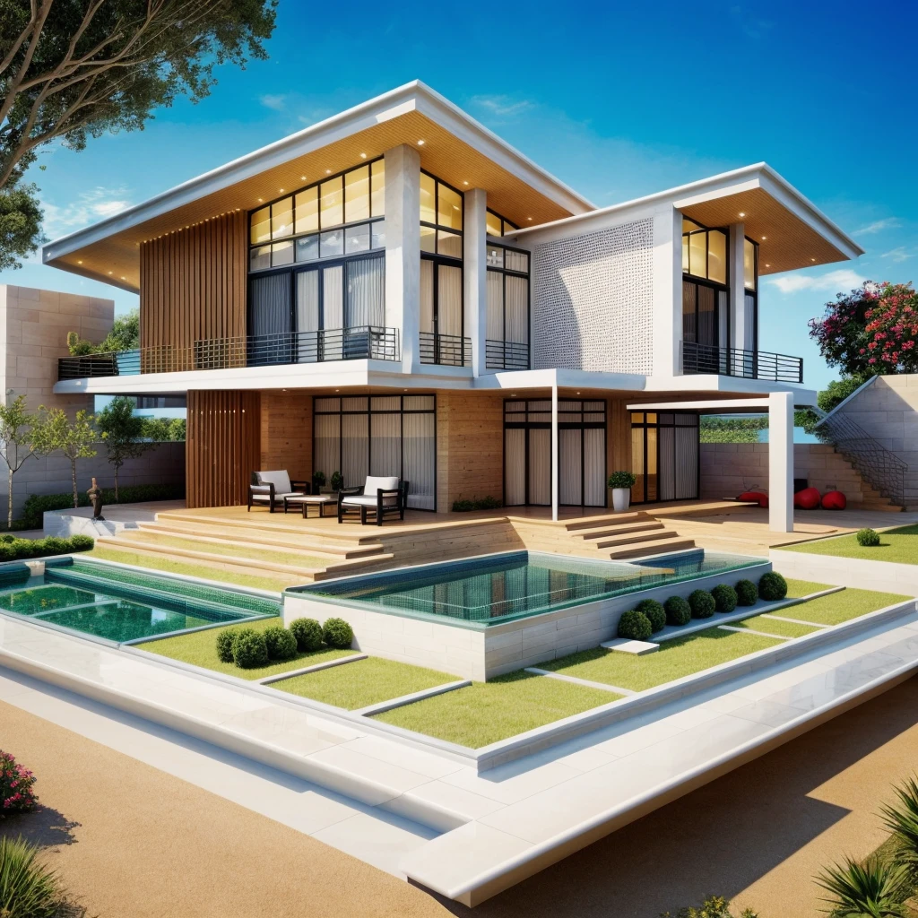 The house, The town house is made from white walls, beautyful light, beautyfulday, sunny, Many red bougainvilleas along the road:1.3, lovely youthful feeling :1.2, sunlight at 12 noon, Very beautiful shadows
