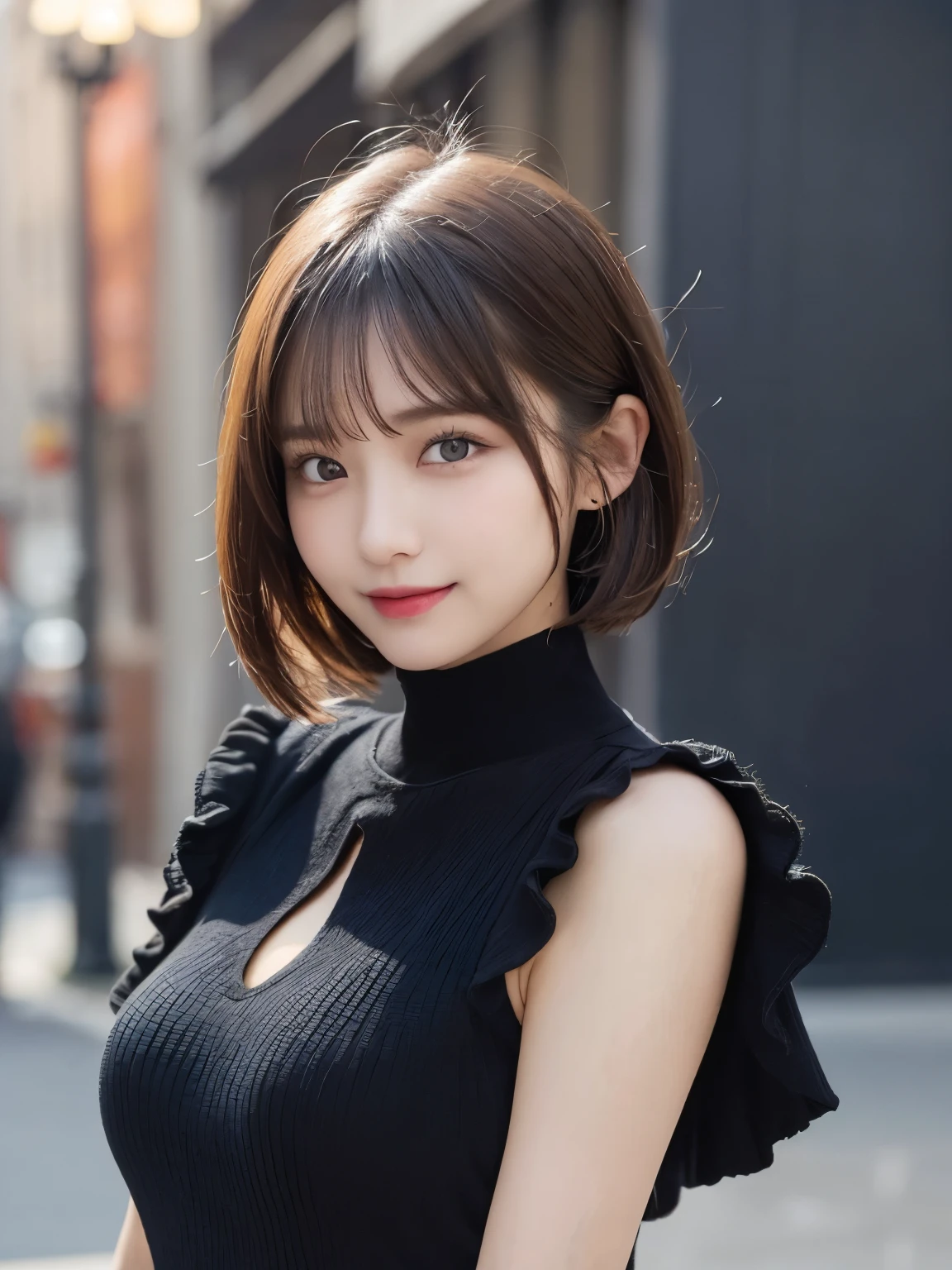 8k, Ultra-high resolution, Highest quality, masterpiece, 三分割法によるphotograph,Surreal, photograph, 1 , (:1.3), cute, cute顔, 細部までBeautiful Eyes, 細かくdetailedに,masterpiece,One Girl:1.2,Japanese women,Young Wife,cowboy shot,smile,Black hair,Bob with bangs,(black lace wedding dress:1.3),Pencil Skirt,bride,standing on a bridge,Buildings background,Woman Turning Around,sunset,(Beautiful attention to detail),Subtle details, detailedな顔, smile,attractive,(のポートレートphotograph:1.4),(Photorealistic images:1.4),Fantasy art,(Beautiful Face:1.4),美しくattractive目、Beautiful Eyes、(Tight waist:1.4)、(Beautiful with perfect body proportions:1.4),Pink Lips,Looking at the audience,(((Ideal body type))),A-cup small breasts :2,、Portraiture:2、Perfect Anatomy、鮮明なdetailed、detailed,Fashion magazine cover,Thin lips,完璧でBeautiful Face ,完璧でcute顔, Skin with attention to detail, Perfect limbs、Narrow waist,Surreal,Light and shadow,setting sun
