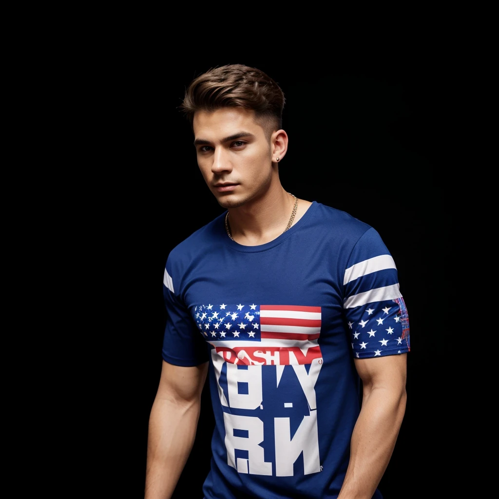 Your task is to generate a ,usa-style,hiphopfashion,t-shirt,Imagine a high-end t-shirt that with modern trends. like perfect fabric,and dwon shoulder,for mens,crazy Printing,hafe sleeve,