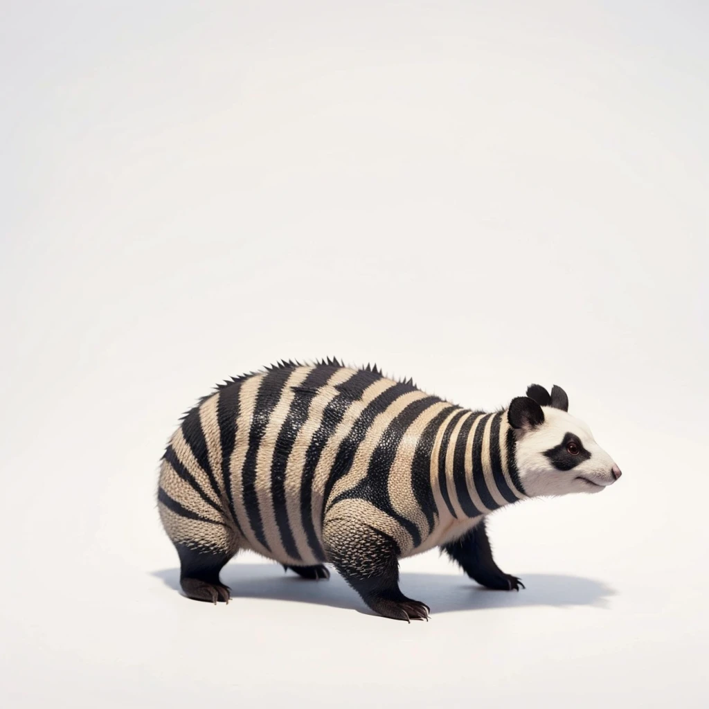 Small Animals, panda mixed with Armadillo, has beard, fat,Grassroots, no background