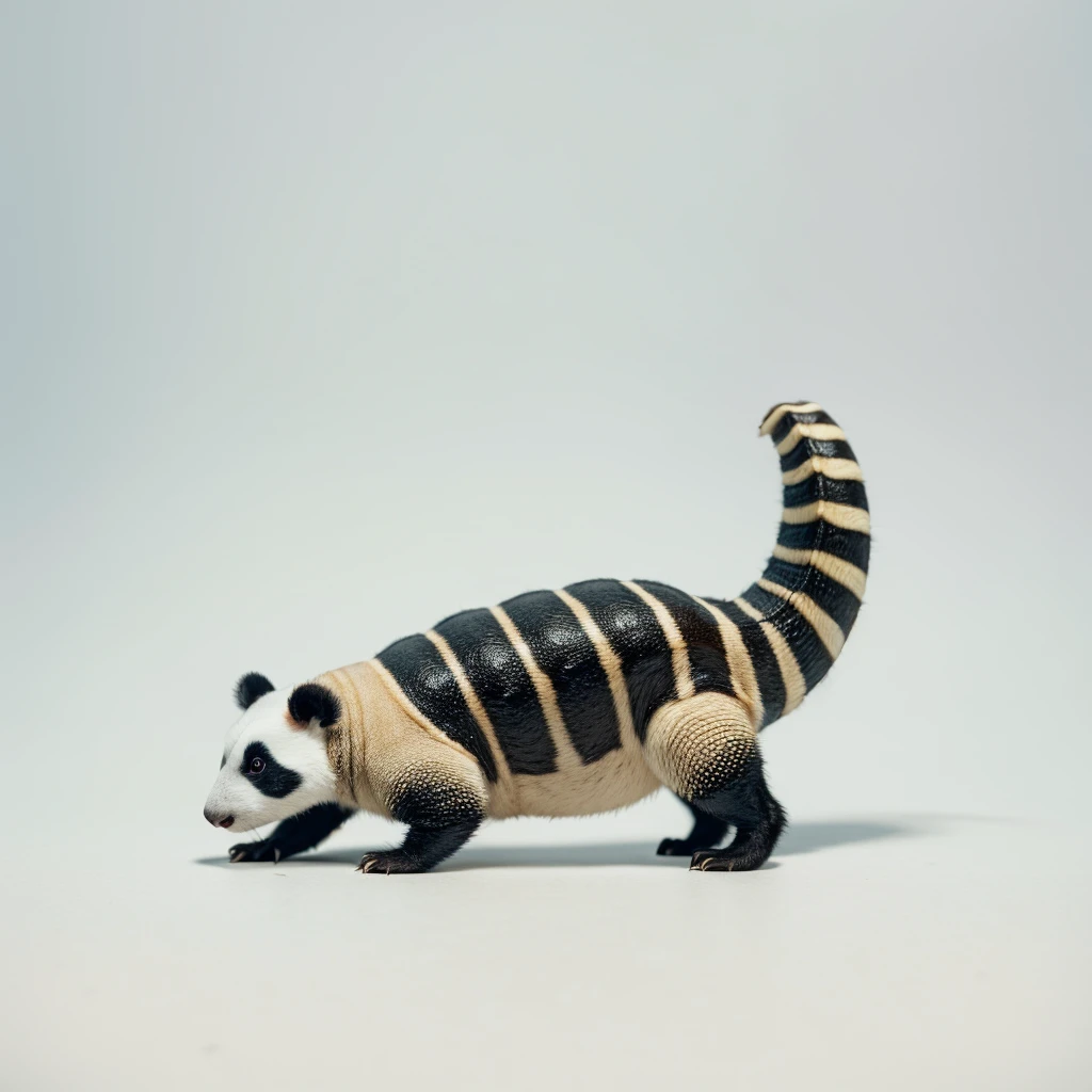 Small Animals, panda mixed with Armadillo, has beard, fat,Grassroots, no background
