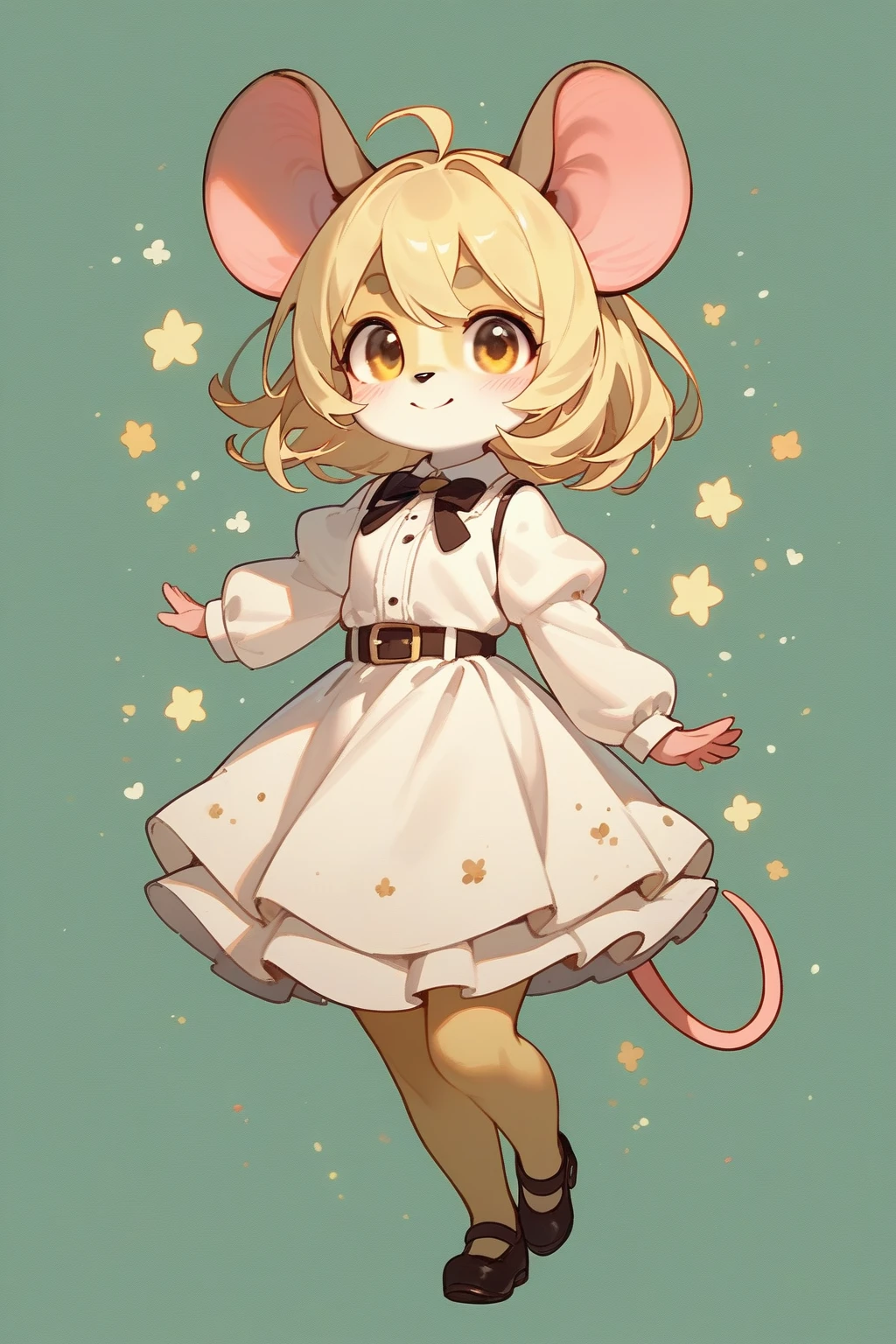 Imaginative concept art of cute creatures inspired by Laura, Looks like a mouse,dress up as. (CuteCreatures label weight is 0.9)