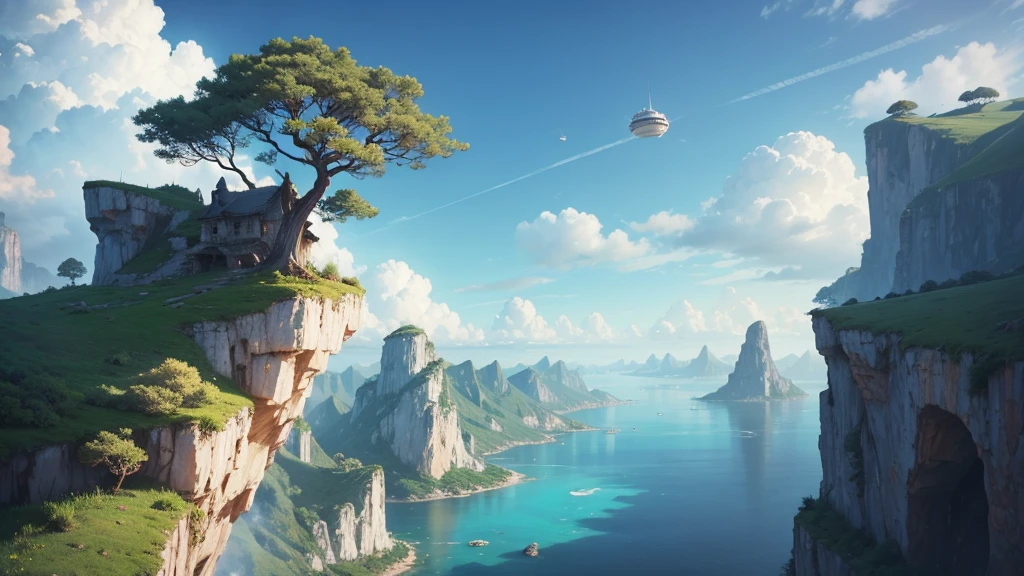 a close up of a tree on a cliff with a sky background, flying island in the sky, floating and flying island, an island floating in the air, floating island in the sky, flying island, floating mountains, island floating in the sky, anime nature, amazing wallpaper, epic matte painting of an island, made of tree and fantasy valley, floating island