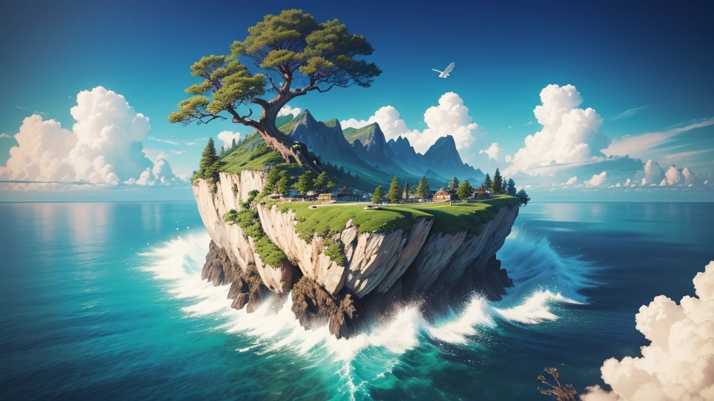 a close up of a tree on a cliff with a sky background, flying island in the sky, floating and flying island, an island floating in the air, floating island in the sky, flying island, floating mountains, island floating in the sky, anime nature, amazing wallpaper, epic matte painting of an island, made of tree and fantasy valley, floating island
