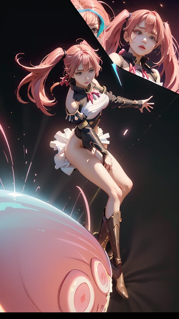 Masterpiece、最high quality、high quality、High definition、High resolution、High detail、Lens flare、Ray Tracing、high qualityなテクスチャー、high qualityな影、Beautiful details、Detailed explanation、Detailed texture、Realistic facial expression、Realistic and colorful、Slender、Cinematic Light、Side light、Sharp Focus、(1 Female:1.3)、(Intricate detailakeup、Pure Eros Face_v1:0.5)、(Details Beautiful delicate face、Detailed beautiful delicate eyes、Perfect Facial Proportions、Detailed skin、Charm)、Fancy Twin Tails、Beautiful bangs、(Pink and red gradient hair color)、slender、(Large upward-facing breasts)、(Detailed crotch、V-Cut、High Leg、Thong)、Thighs、Dress shirt、Removing the Sleeve、boots、Provocative attitude、Release your knees、Leg spread、Raise your arms、Low-angle composition、(Take a deep breath、Work on this image step by step)