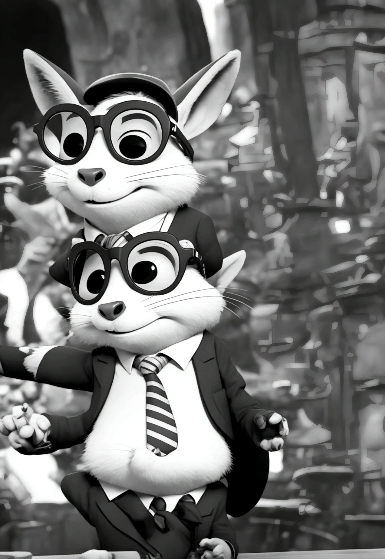 fox dressed in a suit and glasses standing with his hands in his pockets, style of zootopia, movie character, zootopia movie style, zootopia style, looking heckin cool and stylish, in style of zootopia, in style of disney zootopia, rabbt_character, fox stylized furry, anthropomorphic gangster fox, multiple poses and expressions, 4 poses, full body, white background, black sunglasses