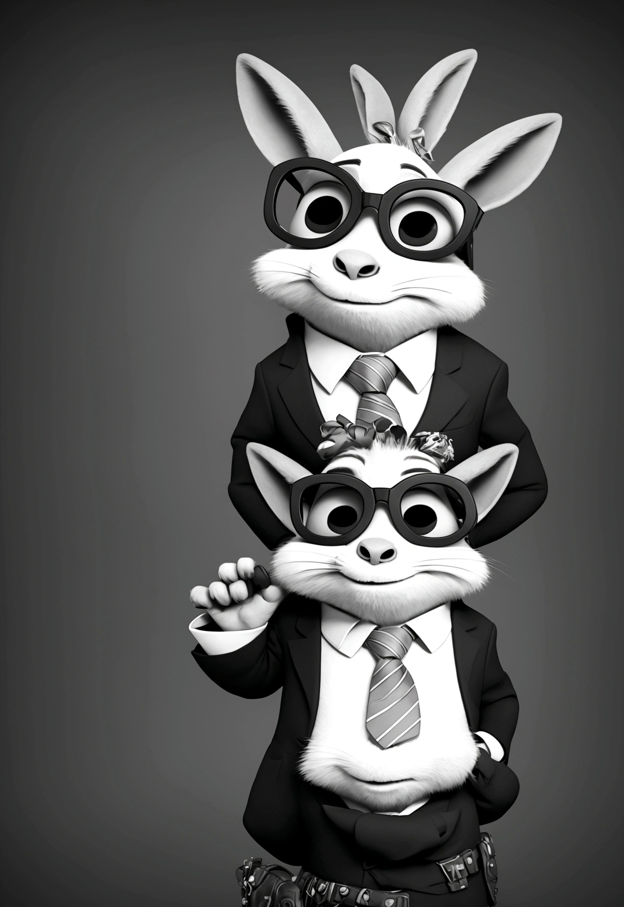 fox dressed in a suit and glasses standing with his hands in his pockets, style of zootopia, movie character, zootopia movie style, zootopia style, looking heckin cool and stylish, in style of zootopia, in style of disney zootopia, rabbt_character, fox stylized furry, anthropomorphic gangster fox, multiple poses and expressions, 4 poses, full body, white background, black sunglasses