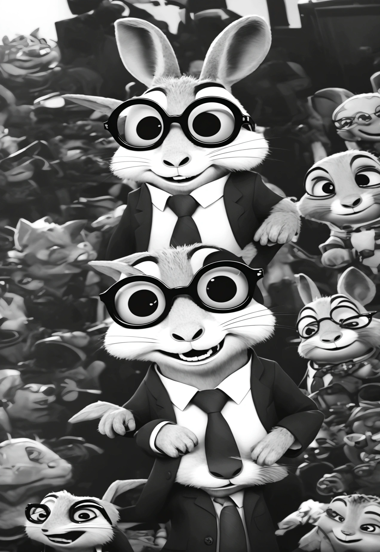 fox dressed in a suit and glasses standing with his hands in his pockets, style of zootopia, movie character, zootopia movie style, zootopia style, looking heckin cool and stylish, in style of zootopia, in style of disney zootopia, rabbt_character, fox stylized furry, anthropomorphic gangster fox, multiple poses and expressions, 4 poses, full body, white background, black sunglasses