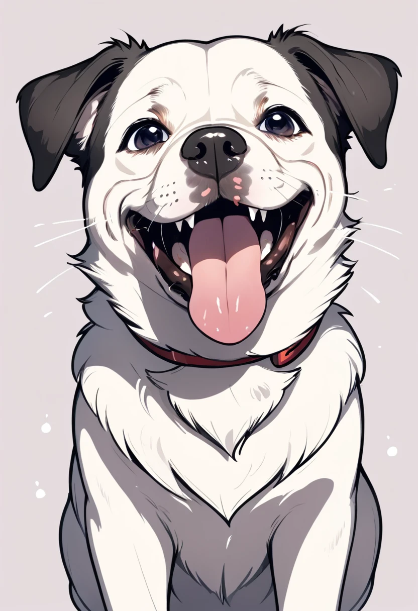 Draw me a dog that is smiling with its tongue out and one eye tearing up