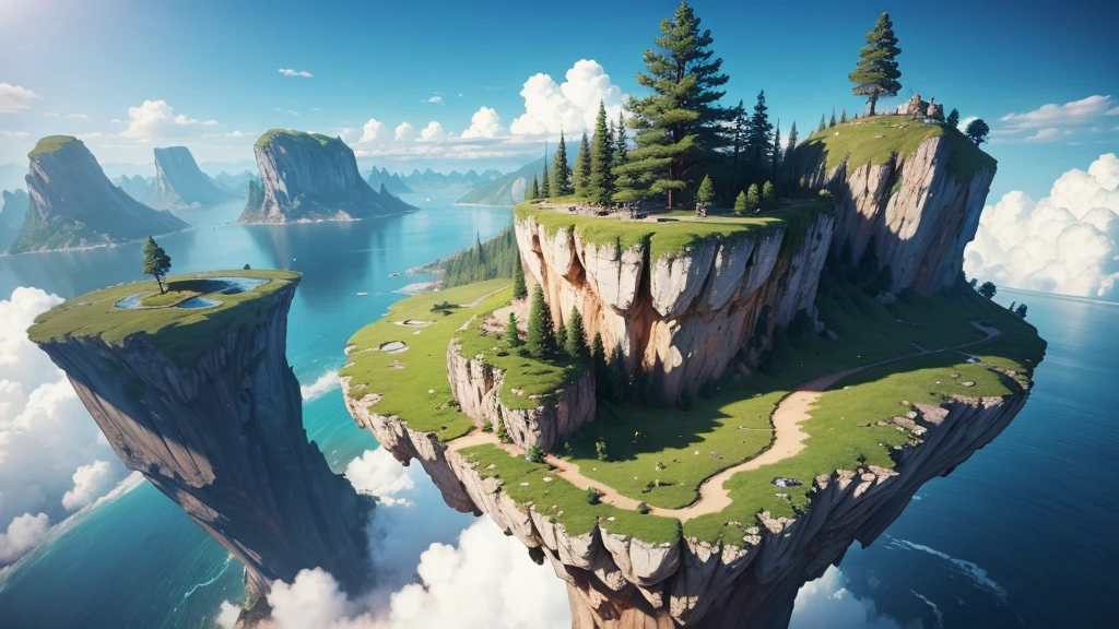 a close up of a tree on a cliff with a sky background, flying island in the sky, floating and flying island, an island floating in the air, floating island in the sky, flying island, floating mountains, island floating in the sky, anime nature, amazing wallpaper, epic matte painting of an island, made of tree and fantasy valley, floating island