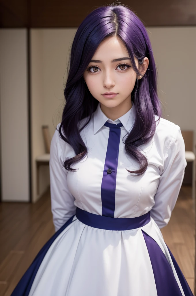 chica de pelo morado y corto estilo wolf cut
desordenado pero lindo, ojeras con traje arabe mostrativo palida con ojos azules muy seria, chica de boku no hero Academia, estudiante dea clase-1-A hija de aizawa y novia de hanta sero quirk flores, ama a su novio hanta Sero anime