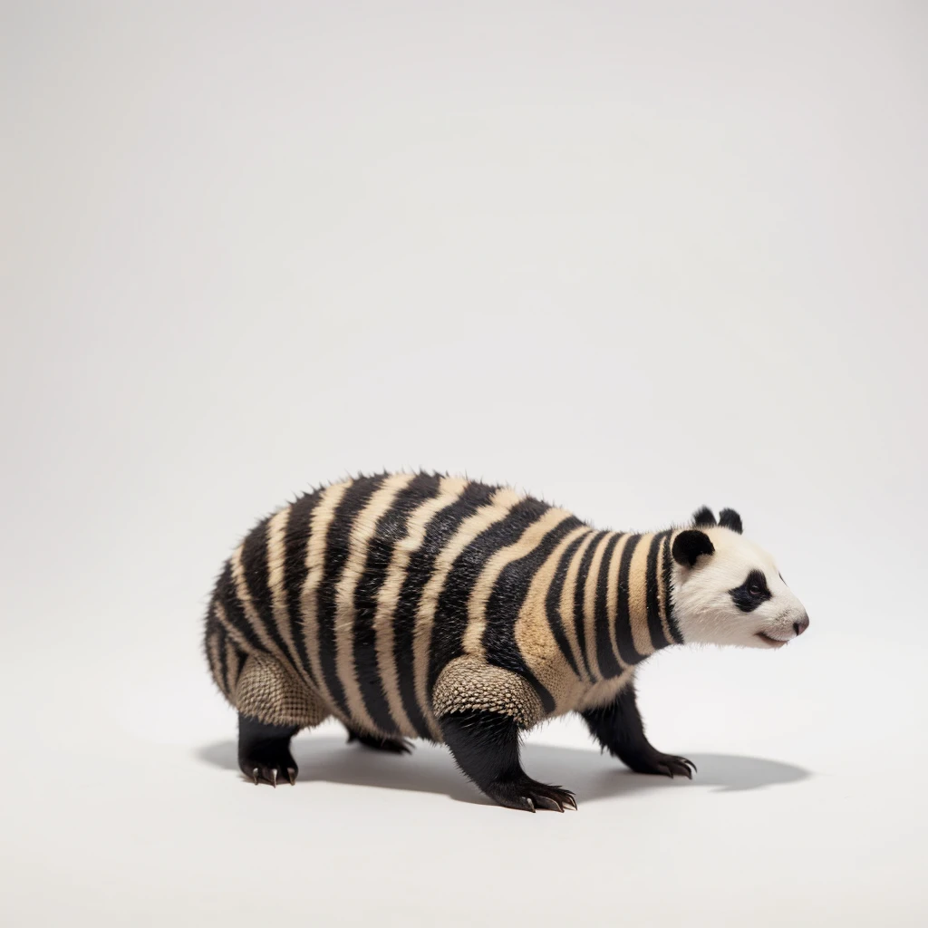 Small Animals, panda mixed with Armadillo, has beard, fat,Grassroots, no background