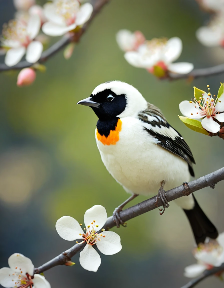 White pear blossoms, oriole bird,Nice felt creation,Very obvious wool texture, superb lighting, volumetrics, Jon Klassen, Ghibli Studio, Tilt - shift, in focus, 80mm lens, Large aperture, smooth, vibrant colors, high contrast, high saturation, high resolution artwork, sharp focus, HDR. 32k, --stylize 1000, masterpiece, best quality