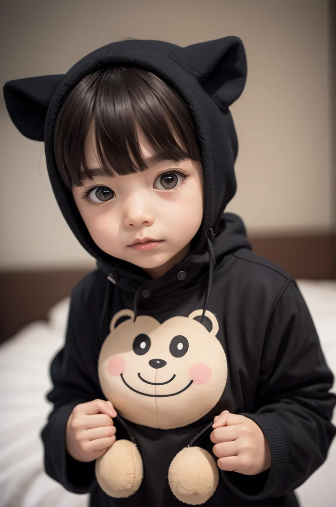 A Korean baby dressed in a Dalmatian costume